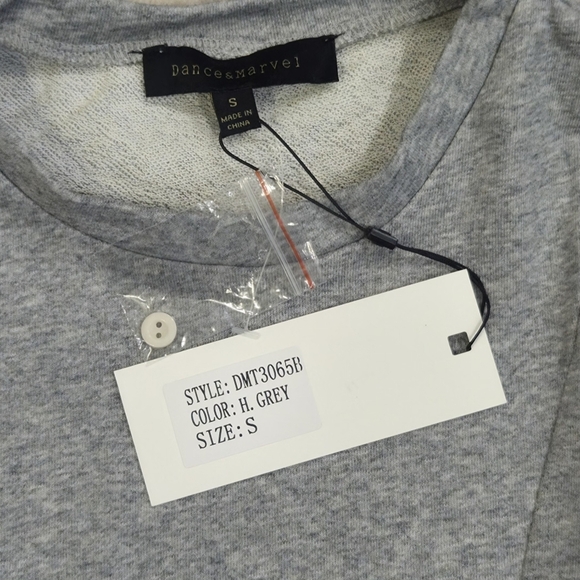 Dance & Marvel Heather Gray Sweater Blouse with Off White Pin Striped Sleeves - Picture 2 of 9